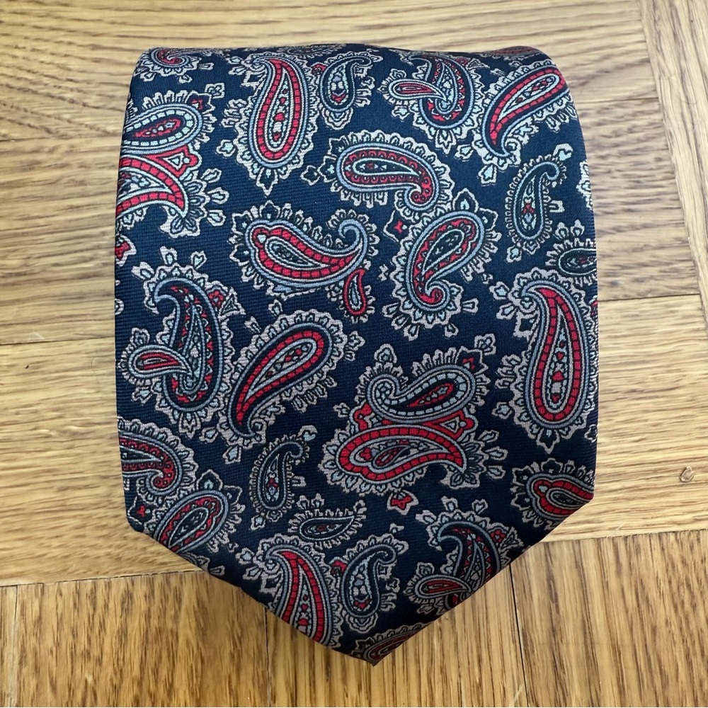 Classic Regent Neckwear Paisley Tie - Navy Red Grey - Made in USA